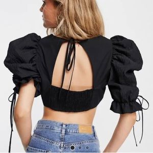 Topshop cropped puff sleeve top in black